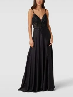 Luxuar Abendkleid Mit Ziersteinbesatz - Schwarz
