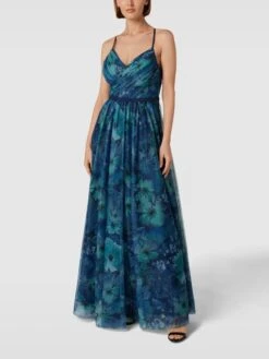 V.M. Abendkleid Mit Floralem Muster - Marineblau