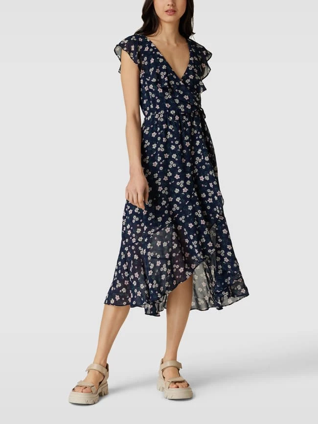 Apricot Midikleid Mit Bindegürtel - Marineblau 1 Apricot Midikleid Mit Bindegürtel - Marineblau