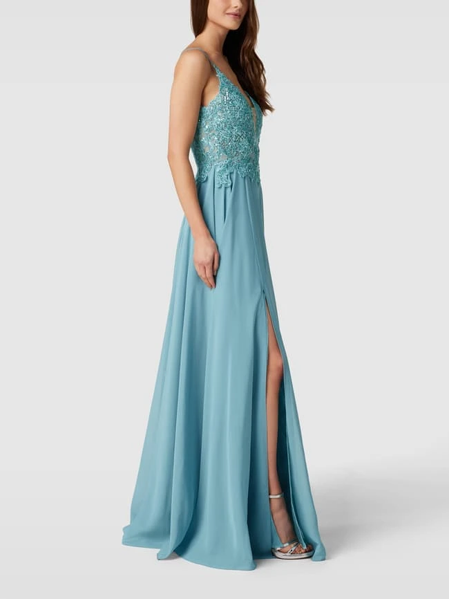 Luxuar Abendkleid Mit Zierbesatz - Bleu 1 Luxuar Abendkleid Mit Zierbesatz - Bleu