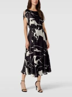 Swing Cocktailkleid Mit Allover-Muster - Schwarz