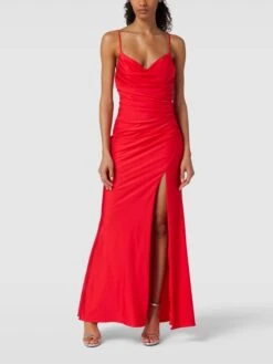 Luxuar Abendkleid Mit Wasserfall-Ausschnitt - Hellrot