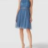 V.M. Cocktailkleid Mit Spitzen-Besatz - Rauchblau